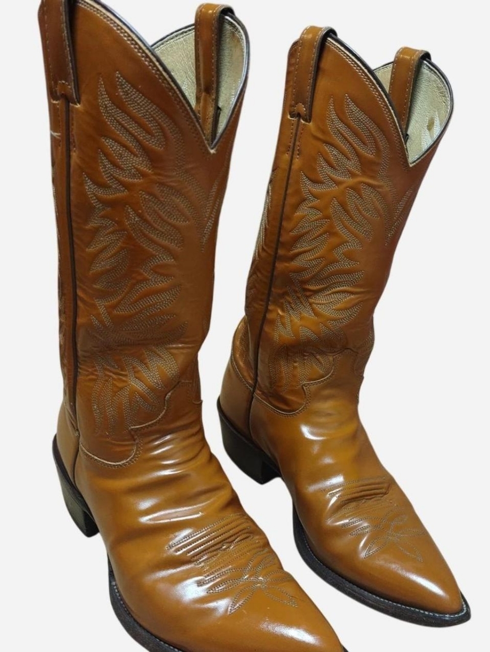 VTG Justin Men's K2238M Western Cowboy Leathe Boots Shiny Cognac Brown Sz 8.5D